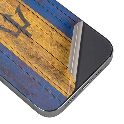 Barbados Flag Dark Wood iPhone 16e Skin